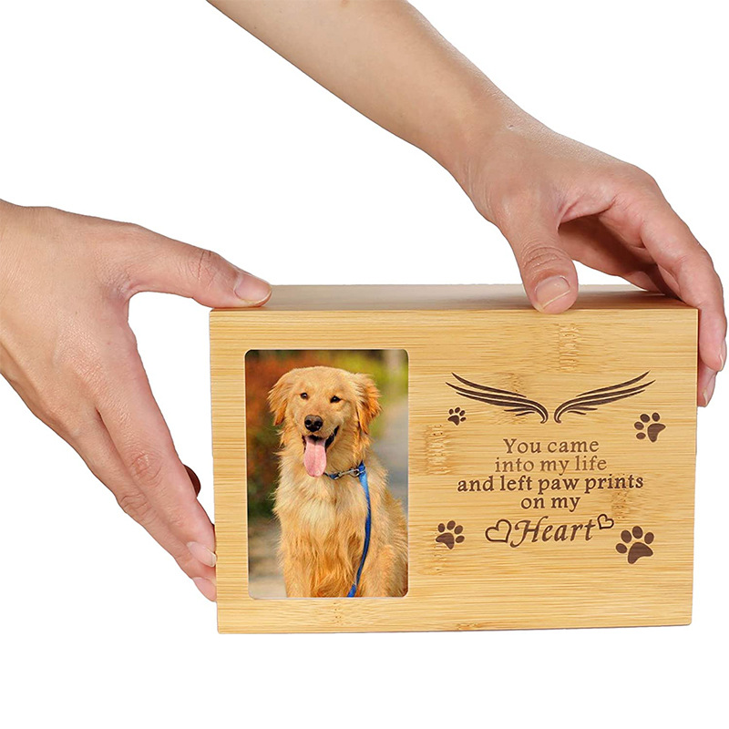 Pet Cremation Memorial Casket Photo Cube Urn with Picture Coffin Animals Wood Funeral