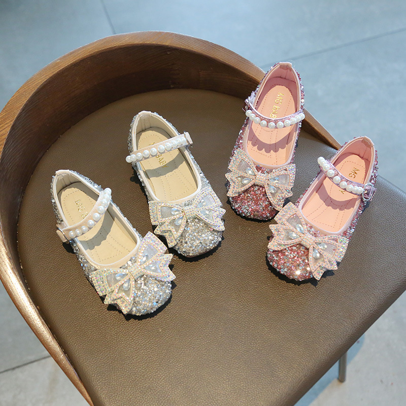 Princess shoes for girls baby girl bow pumps fashion shining diamond crystal shoes for girls dress shoes