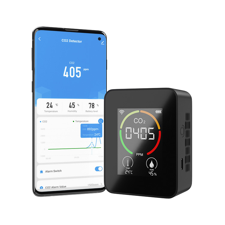 Wi-Fi Датчик качества воздуха в помещении NDIR, детектор CO2, профессиональный датчик CO2 с перезаряжаемой батареей