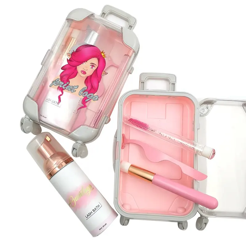 Wholesale salon use eyelash foam cleanser lash bath rose gold pink bottles lash shampoo brush set vendor
