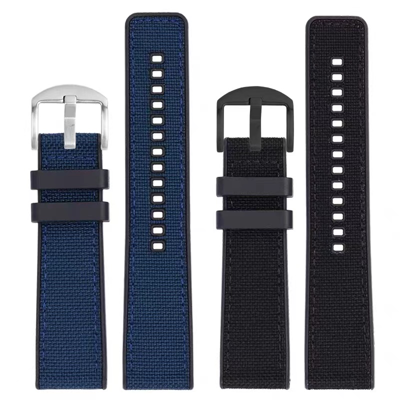 Ремешок силиконовый Cordura для наручных часов, тканевый Гибридный быстросъемный нейлоновый резиновый браслет для часов, 20 мм 22 мм 24 мм