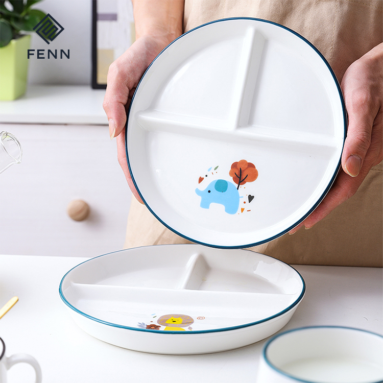 Hot sale animal ceramic plates children divider dinner plates ceramic plete dinnerware