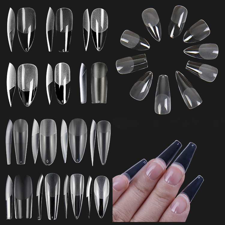 Half Double-sided Frosted Full Cover Nail Tips translucent ultra-thin non-marking Artificial Fingernails False Nail Art