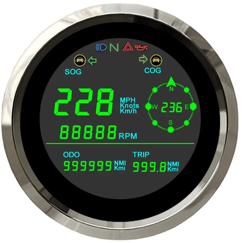 MPH and KPM GPS Speedometer with Stainless Steel Bezel Total Mileage Adjustable