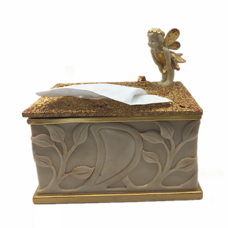 New arrival luxury gold interior home decoration polyresin tissue box living room home decor nordic resin angel tissue box