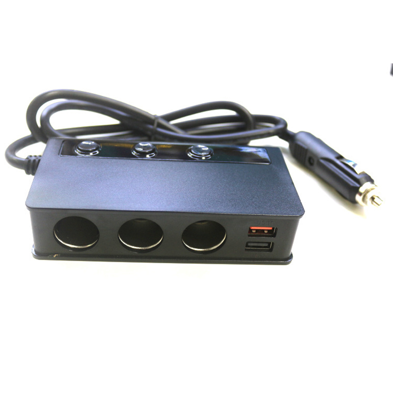 TR24 Quick Charge 3.0 Cigarette Lighter Splitter 12V/24V 3-Socket 180W ON-OFF DC Power Car Splitter with 4-Port USB Car Charger
