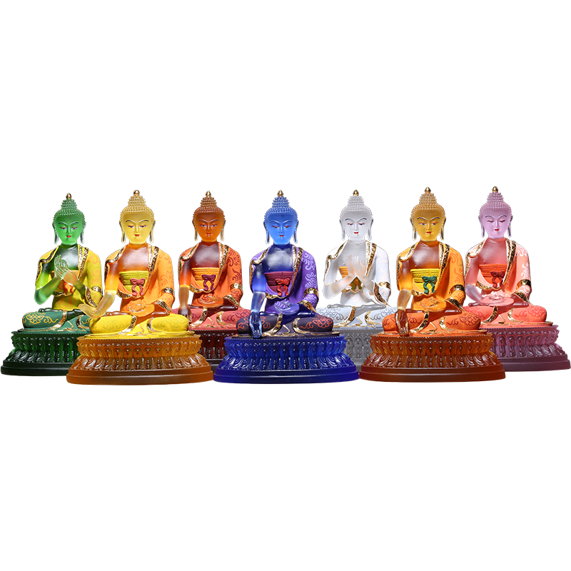 thai buddha statue Pharmacist Seven Buddha Statue Colorful Glass Light Decoration Home Buddhist Supplies CraftsBuddha Statue