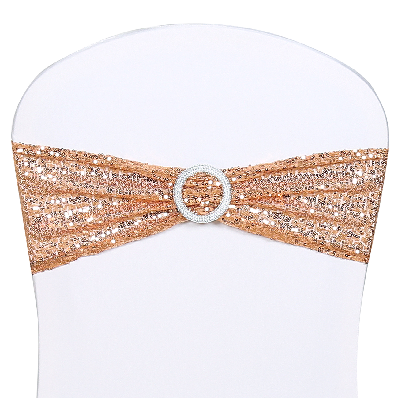 Elastic shiny rose gold sequin spandex chair bands chair sashes for Banquet party home wedding