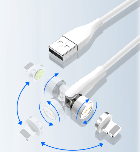 Оптовая продажа, 1 м, 3 в 1, быстрый USB-кабель с вращением на 540 градусов, магнитный игровой кабель для зарядки и передачи данных