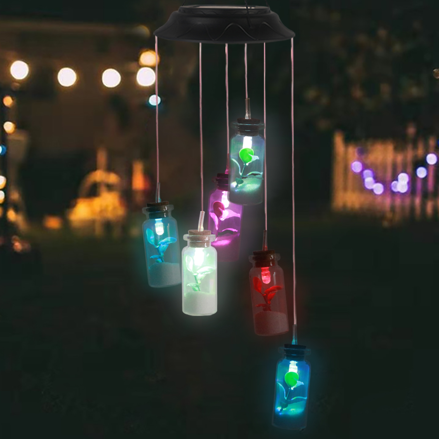 Wishing Bottle Solar Wind Chime, Solar Light Wind Chimes for Garden Decoration,Waterproof Glass Color Change Hanging Light