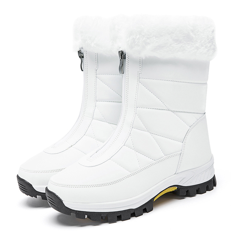 New Front Zipper Waterproof High Top Snow Boots Women's Large Size Cold And Non-slip Warm Cotton Boots