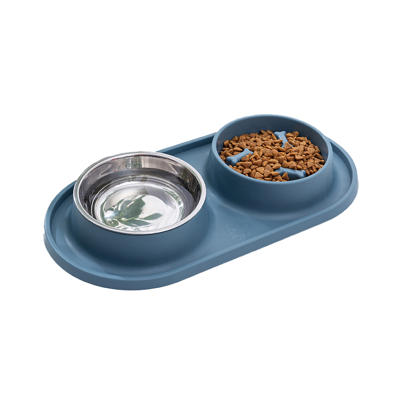 Stainless steel pet double bowl feeding water dual-use Stainless steel slow feeder pet food dog water food bowl