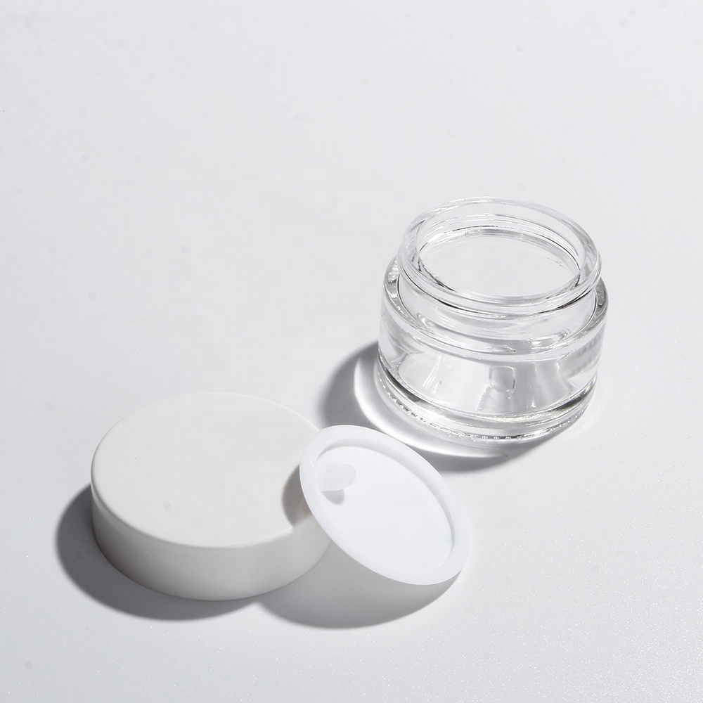 Luxury glass cosmetic jars bottles with black plastic and aluminum cap use for eye cream