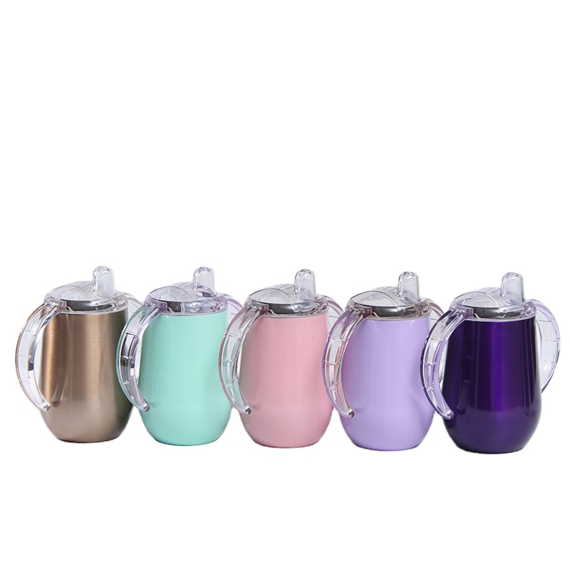 New 316 stainless steel pacifier vacuum cup 10oz U-shaped eggshell mugs baby water mug with handle lid