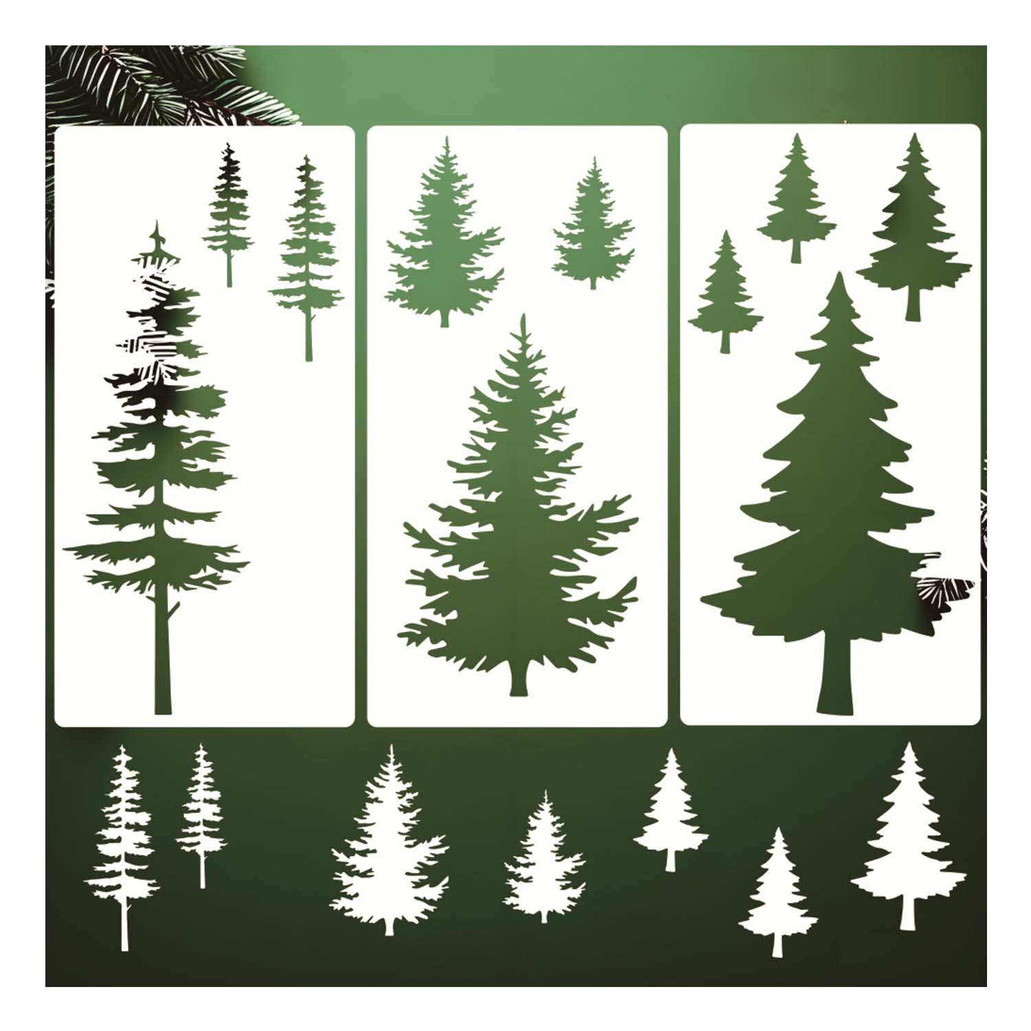 3 Pieces Pine Trees Stencils - Reusable Pine Drawing Fir Tree Templates for DIY Art Crafts & Home Decoration