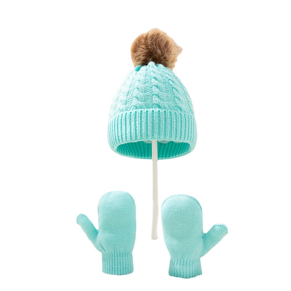 Wholesale Wool solid color warm knitted children kids winter hat scarf and gloves