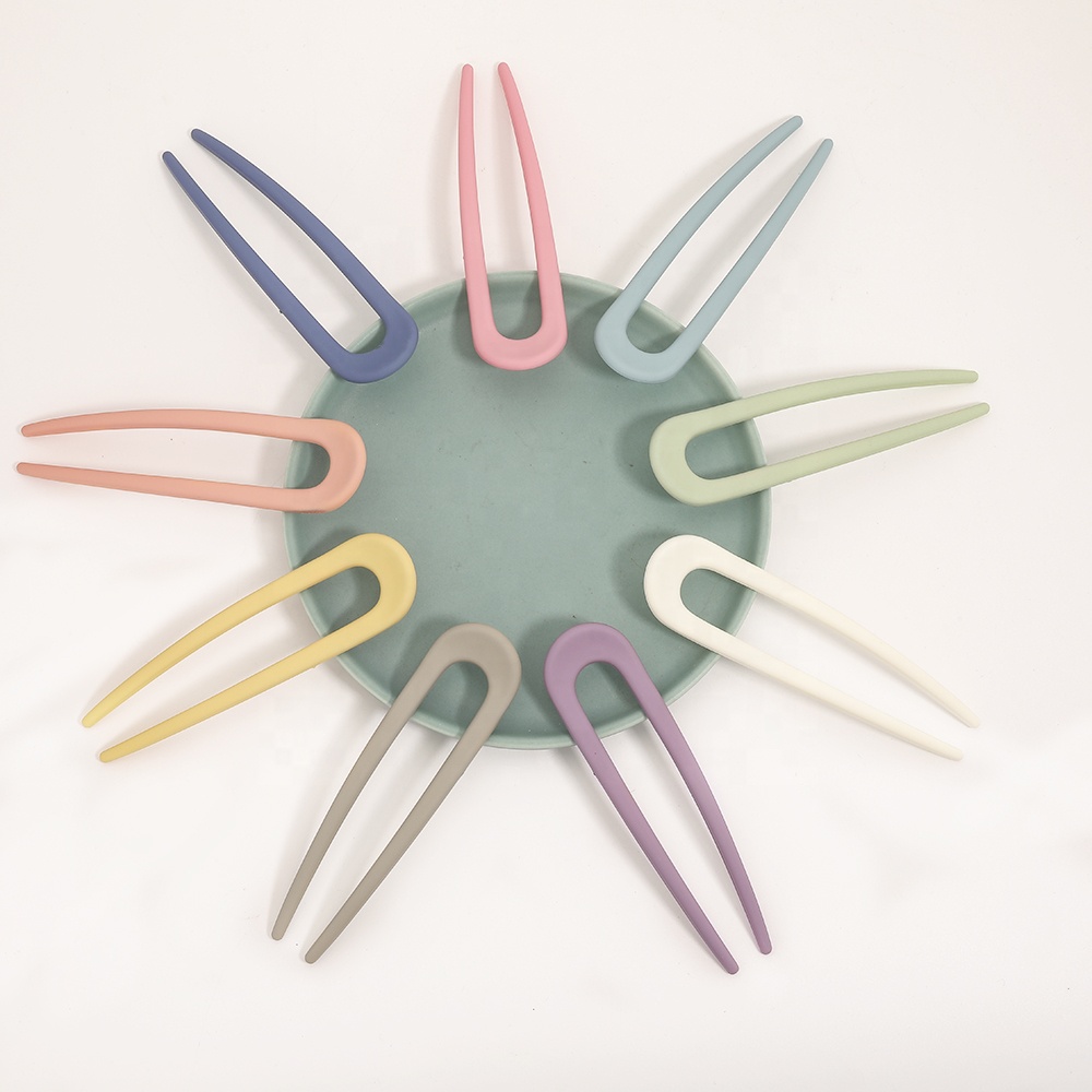 sweetwoo Korea Simple Color Frosted U Shape Hair Forks Cute Mediun Colorful Plastic Hair Accessories For Women Girls