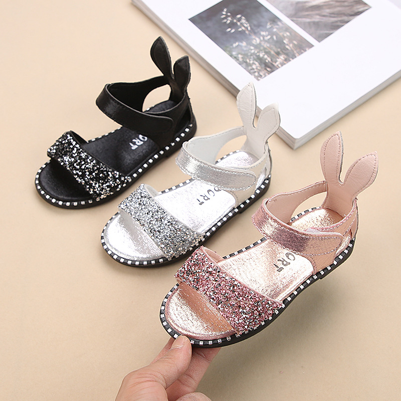 2021 Hot Sale Fashion Simple flat sandals Sequins children's shoes MSq163