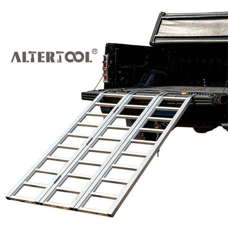 1500lbs Super Wide Tri-Fold Folding Aluminum Snowmobile Lawn Trailer ATV Motorcycle Bike Loading Ramps