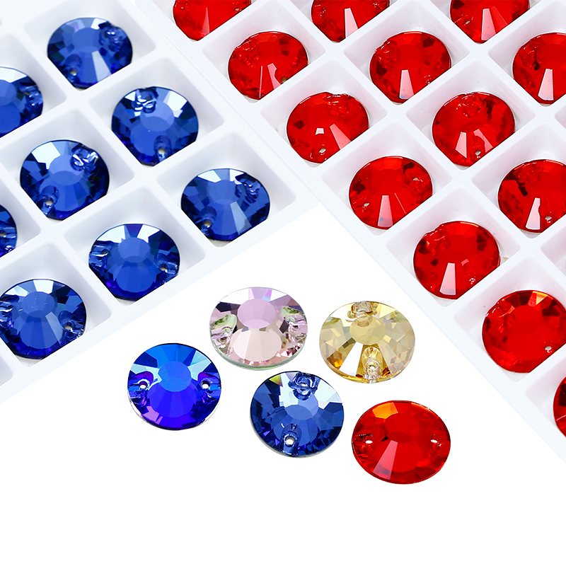 Junjiao Crystal Round Sewing Stones Glass Rhinestones with Holes Multi Colors Rhinestones For Cloth Garments