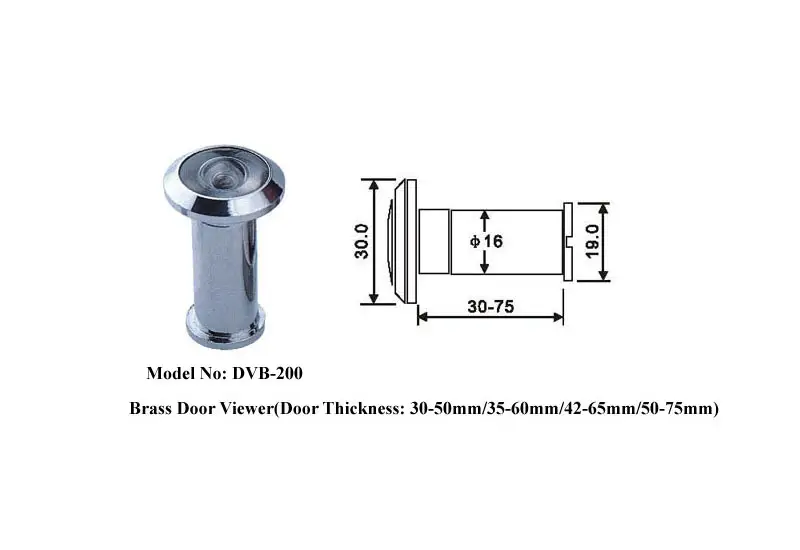 Door Security Brass 180 Degree Glass Lens 30-75mm Chrome Plated Door Viewers Peeholes With Cover