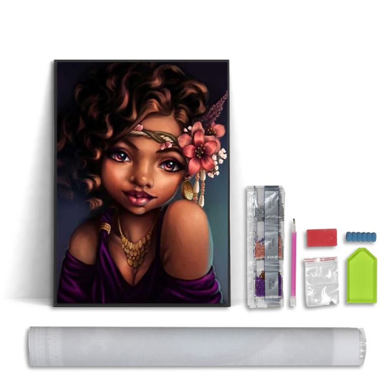 Adult Diamond Painting Kit African Women 5D Diamond Painting Butterfly Text Art DIY Round Full Diamond Mosaic Kit Crafts