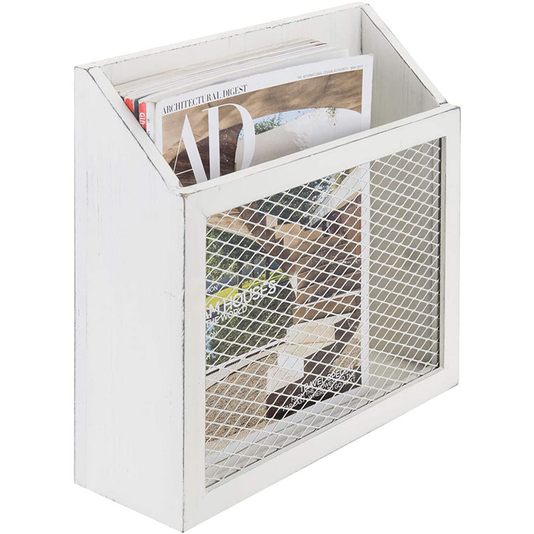 Retro white Wall mounted Magazine rack family office wooden magazine racks