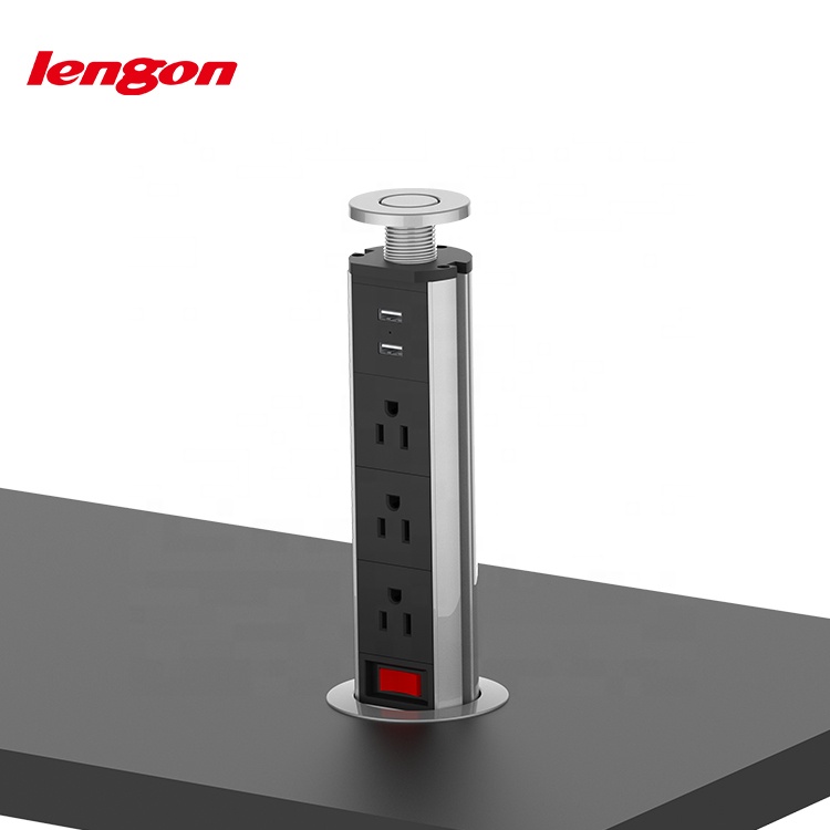 Выдвижная электрическая настольная розетка US для кухни с USB-зарядным устройством