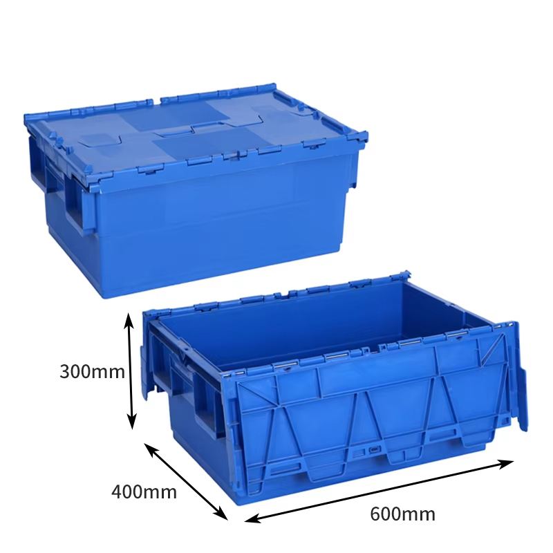 Warehouse Plastic Moving Crate Stackable Storage Attached Lid Containers Plastic Turnover Box for Transport