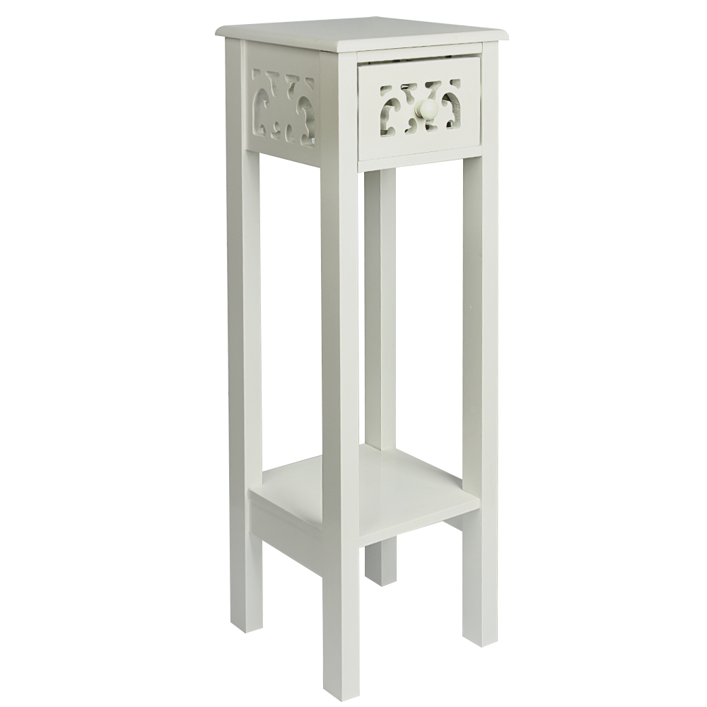 Living Room bed room White Mdf Top Rustic Wooden Carved end Table night stand beside table
