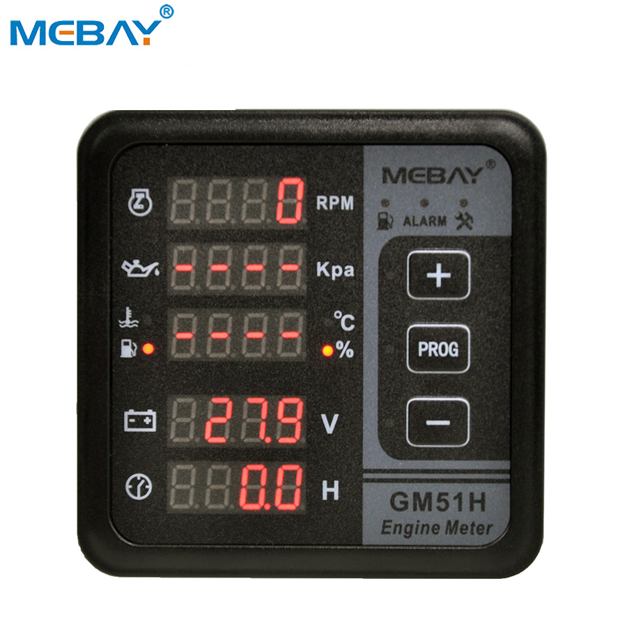 Mebay GM51H Engine Meter RPM Tachometer Coolant Temperature Fuel Level Oil Pressure Battery Voltage Hours Meter Digital