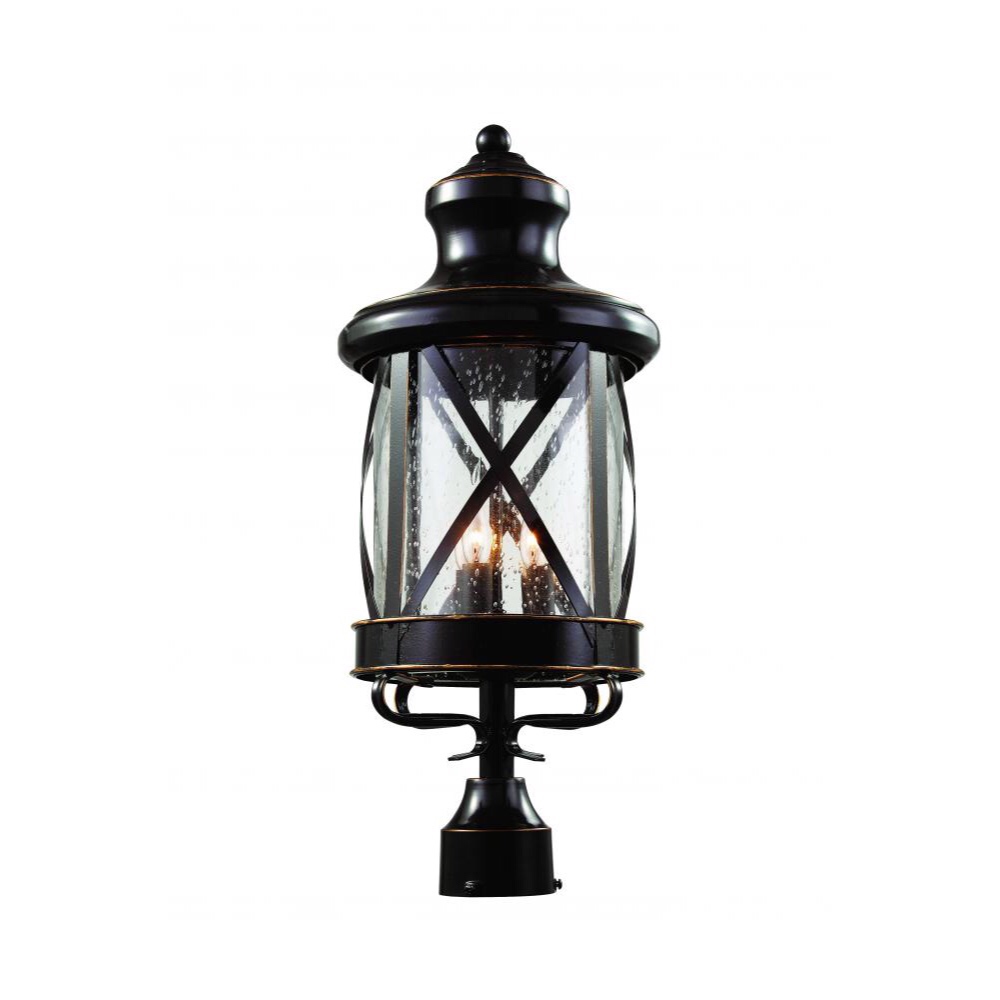 Wholesale manufacturer black LED 3X40W classical outdoor post lighting clear seeded glass