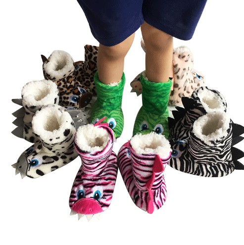 New 1-3 Years Old Winter Thickened Warm Children Cute Zebra Print Dinosaur Indoor Floor Socks Shoes