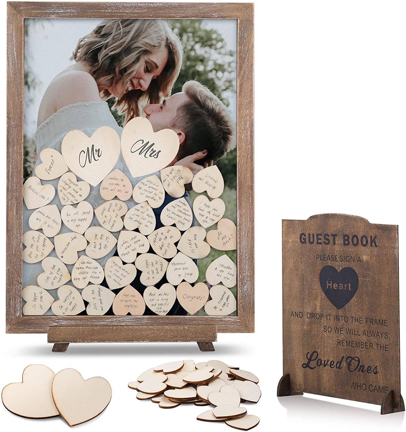 H-126 Wedding Guest Book Alternative Drop Top Frame With Large Hearts for Baby Shower  Bridal Shower  Anniversary  Birthday