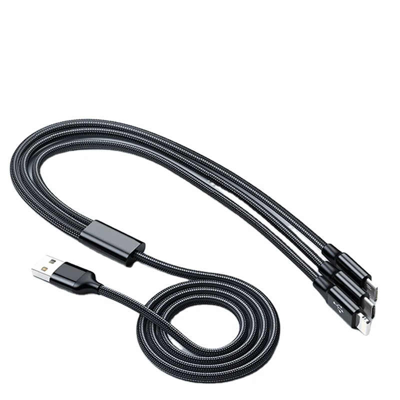 PUJIMAX 3 IN 1 USB Cable 3A Fast Charging Cables Nylon cord 3-in-1 phone charger cables