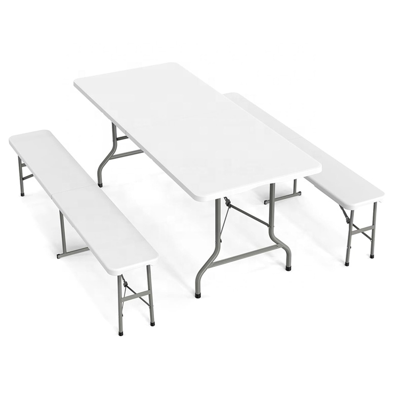 6FT White Plastic HDPE Fold In Half Portable Outdoor Garden Patio Dining Benches