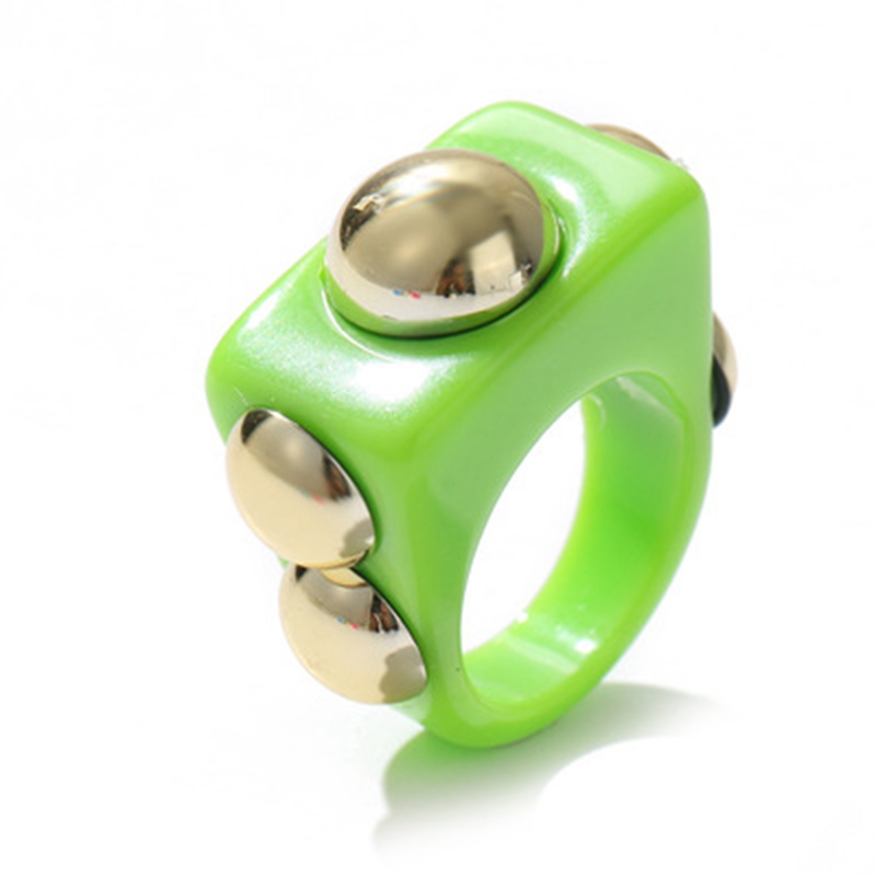 Punk Gold Bead Transparent Resin Acrylic Square Rings for Women Trendy Big Geometric Round Chunky Rings Finger Jewelry Gift