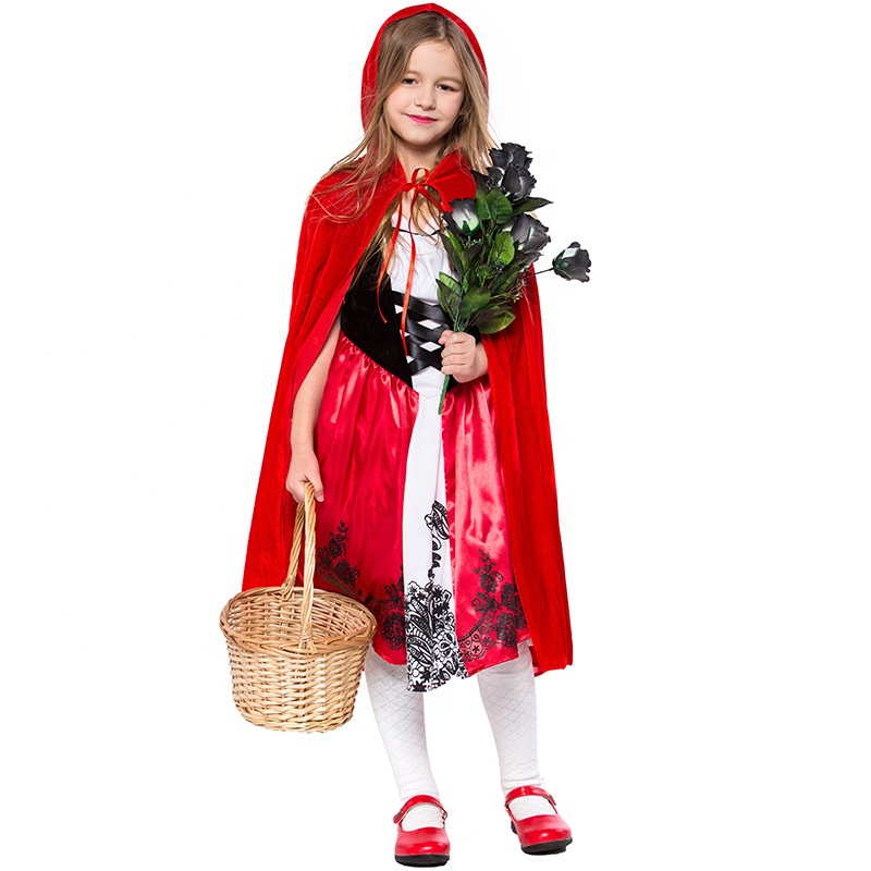 Amazon Fairy Tale Drama Performance Maid Dress Outfit Halloween Children Girl Little Red Riding Hood Costume
