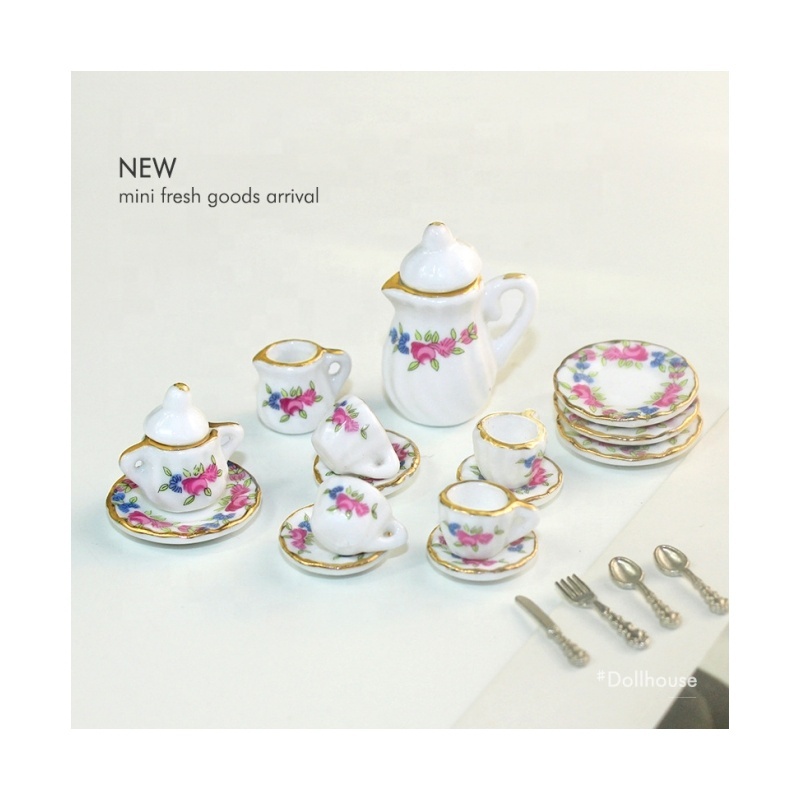 Modern Latest Custom Made Doll House Miniature Tea Sets Ceramic Mini Tea Set And Cup Porcelain Mini Toy Kitchen Accessories