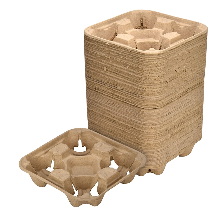 Compostable Biodegradable 2 Compartment Holder Disposable Bagasse Coffee Cup Tray