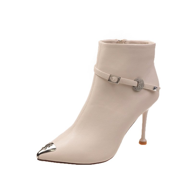 2021 Hot Sale New Women Metal Pointed High Heels Stiletto Short Boots All Match Casual Women Shoes