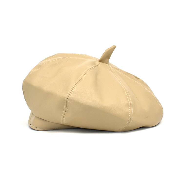 2021 Trending Solid Color Vintage British Style Plain Beret Hat Warm Winter Fashion Women PU Leather Berets Hats For Women -YS