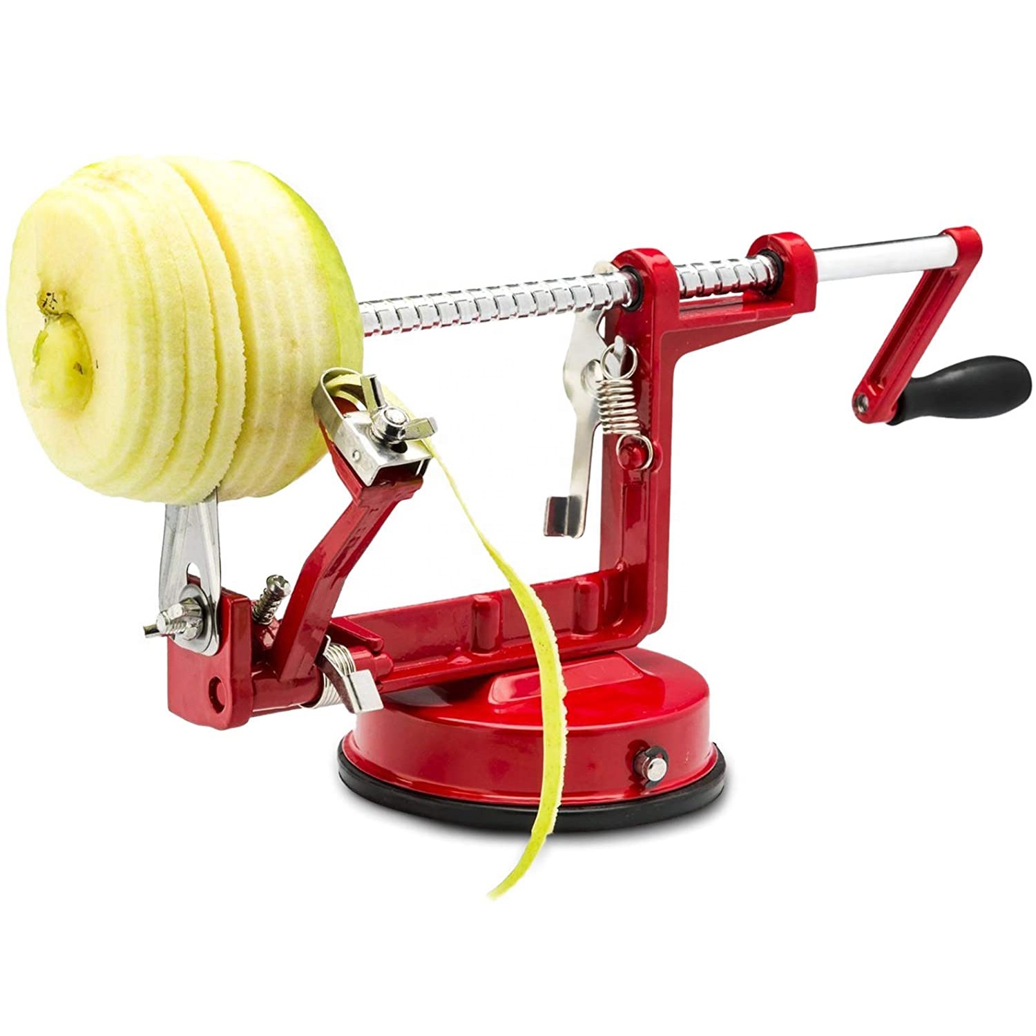 Red 3 In 1 Manual Pear Slicer Cutter Corer Stainless Steel Pear Peeler