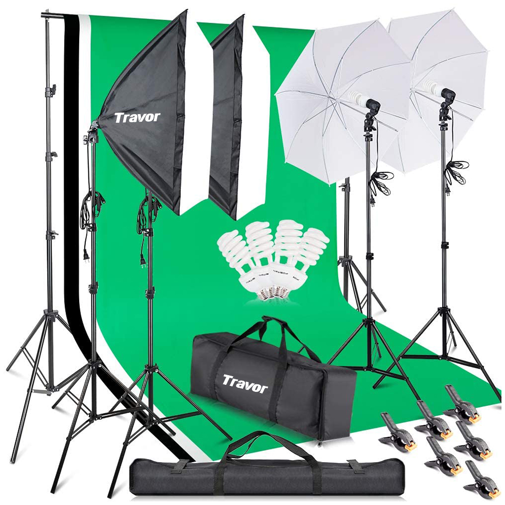Travor photo lighting studio backdrop stand kit, софтбокс для фотосъемки, наборы для освещения 45 Вт 5500 к, зонт, мягкая коробка с 2 м штативом