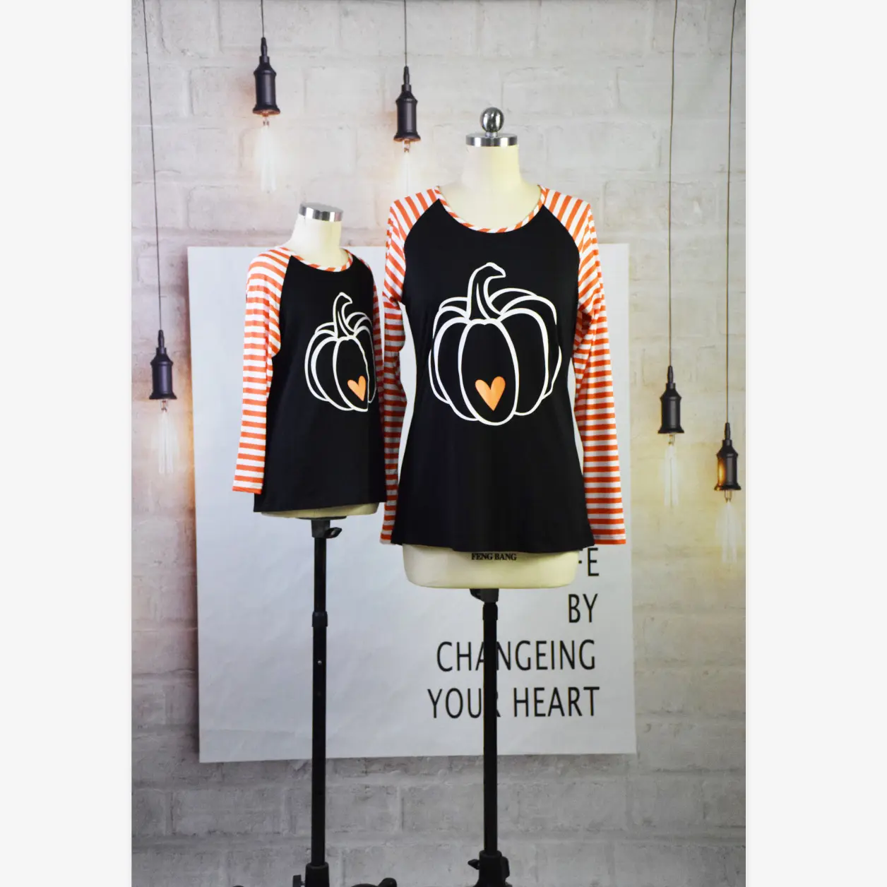 MM-089 new fashion Pumpkin print long sleeve raglan shirts for mommy and me wholesale boutique halloween clothing kids & adults