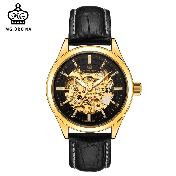 MG.ORKINA MG078 модные часы для мужчин автоматические механические кожаный ремешок повседневные уникальные мужские часы