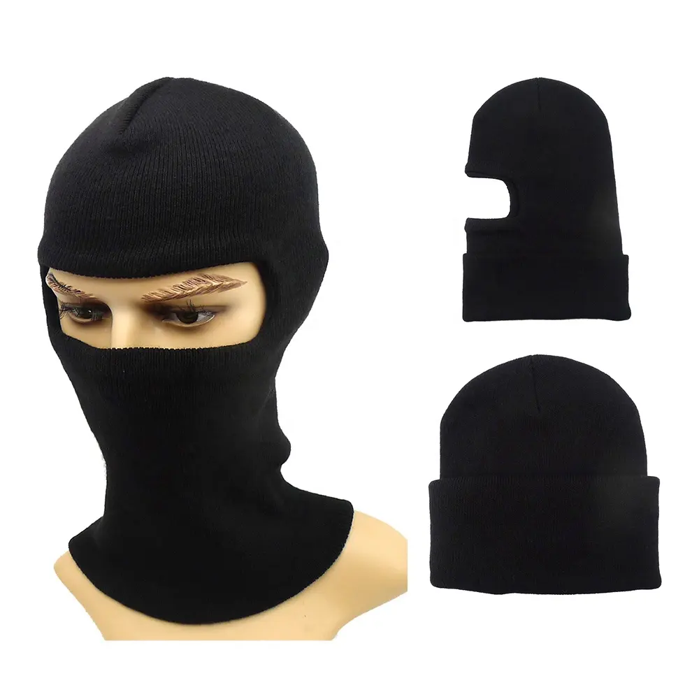 High quality acrylic knit winter windproof balaclava mask full face covers one hole ski mask long beanie toque for men and women