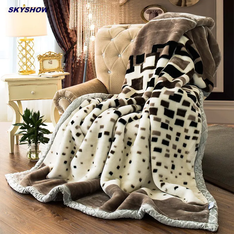 Custom printed grey minky knit raschel blanket plush throw blanket