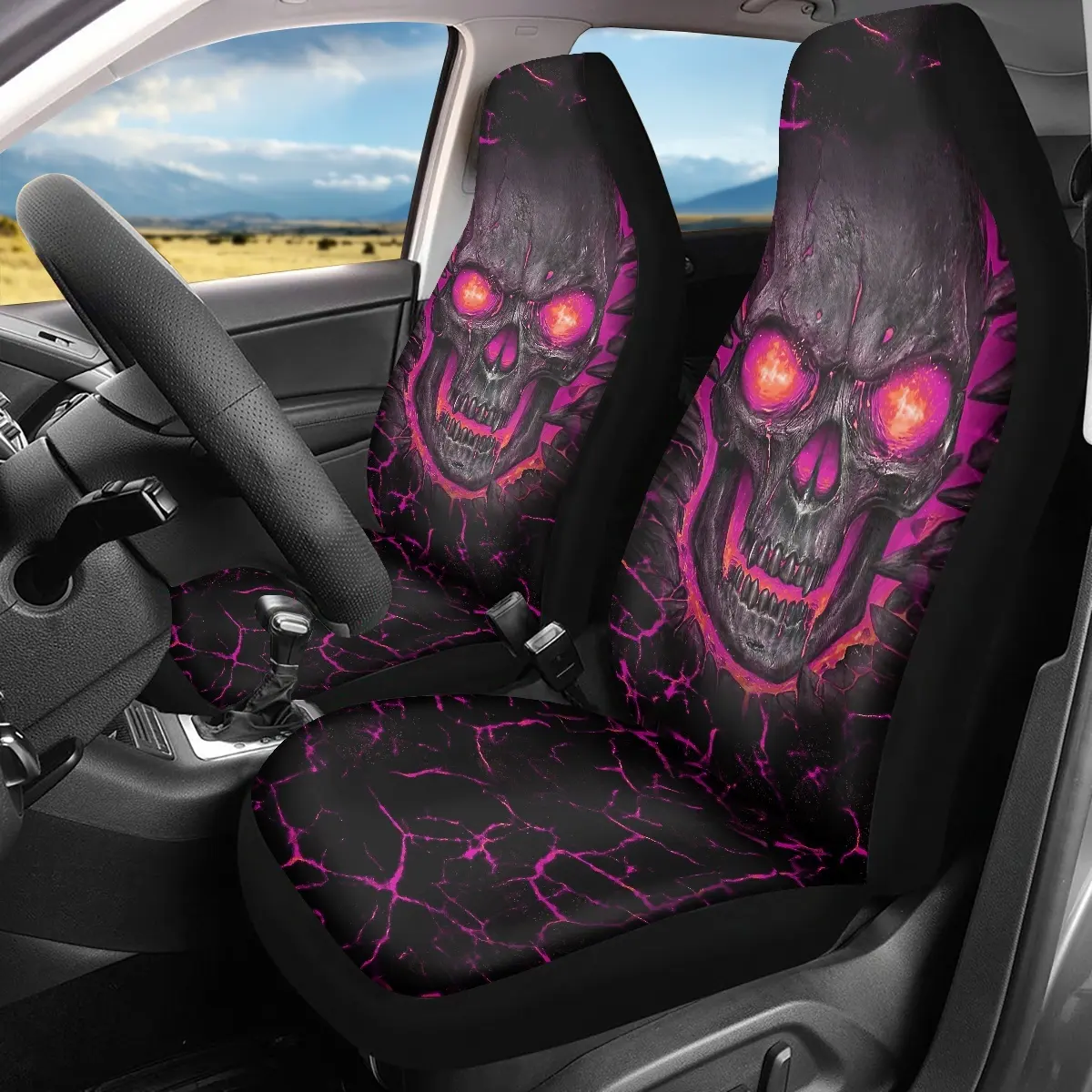 Роскошный чехол на автомобильное сиденье, защитный чехол на переднее сиденье автомобиля с изображением пещеры и черепа, универсальный чехол для внедорожника
