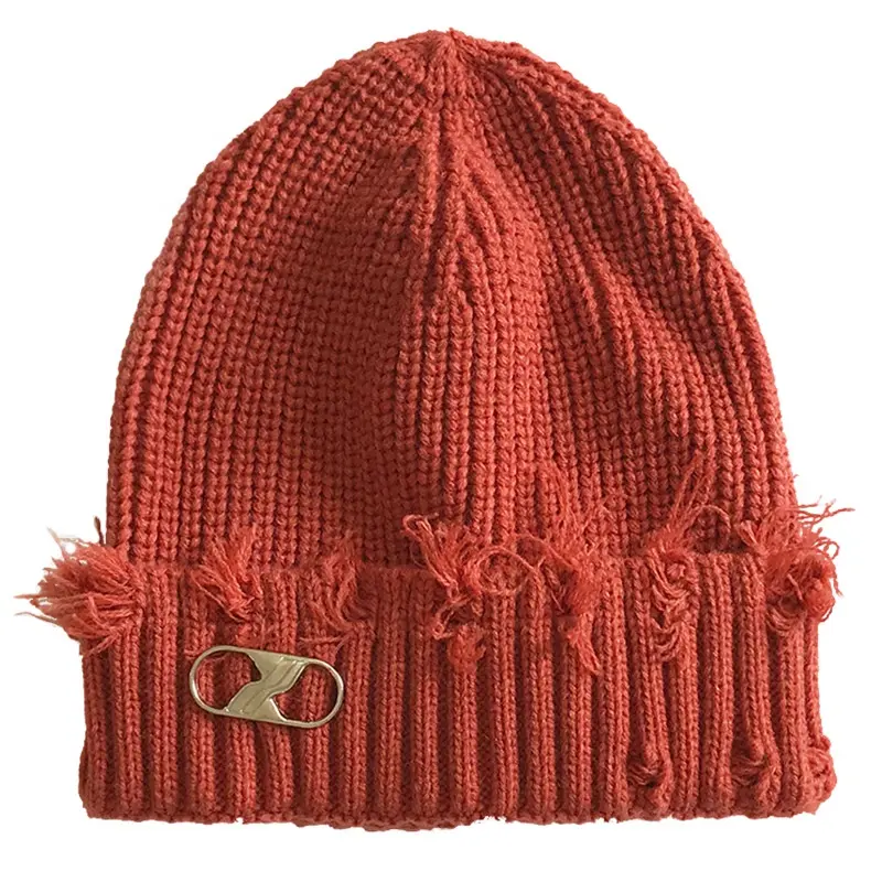 New Fashionable Winter Warm Candy Colors Distressed Beanie Cute Knitted Hats For Kids